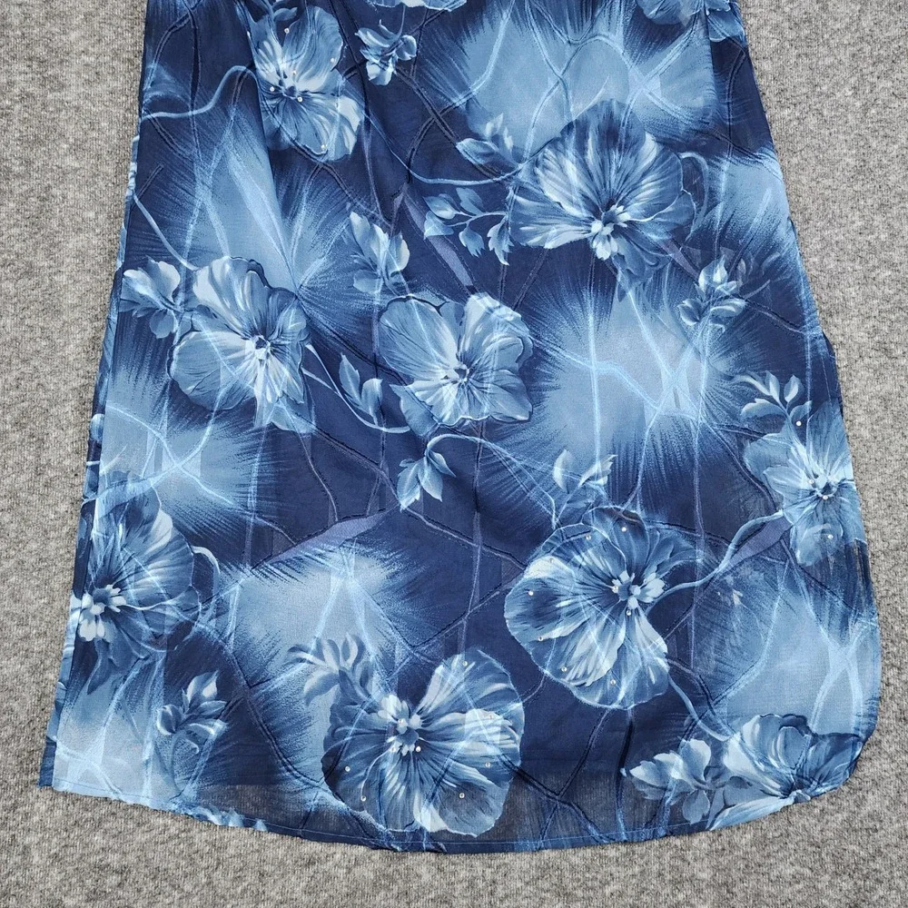 Sag Harbor Maxi Skirt Womens 6P Blue Floral Rhinestone Textured‎ Chiffon Lined
